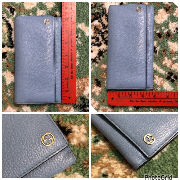 Gucci AUTHENTIC Interlocking G Grained Pebbled Baby Blue Leather GG Long Wallet - Picture 10 of 16
